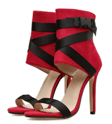 Open Toe Woven Buckle Stiletto Heels Rieworkes