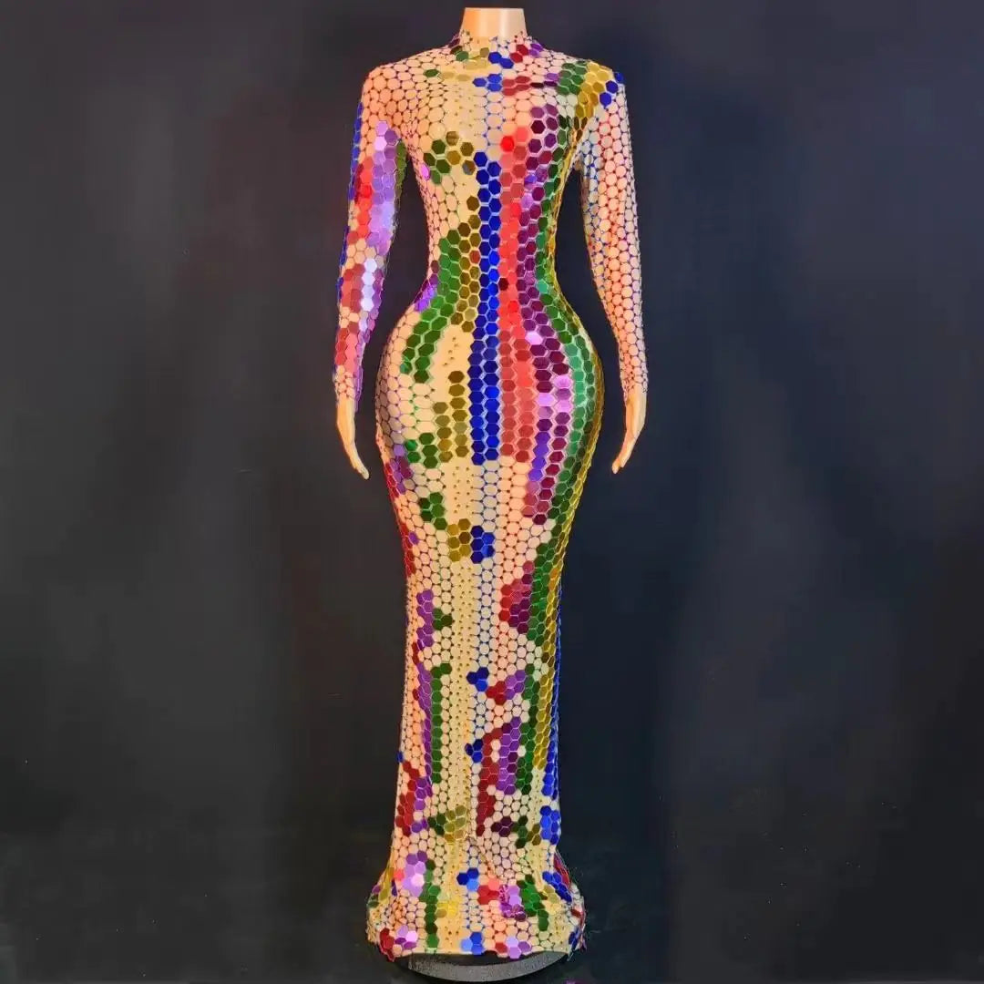 Women's Long Sequin Gauze Dress for Birthday Party Mimarta