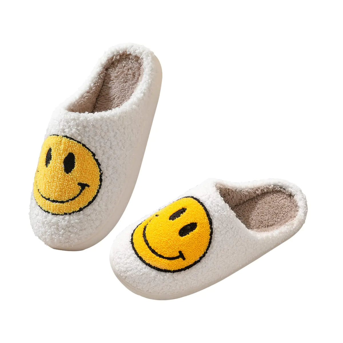 Smile Face Slippers for Women Happy face slippers Retro Soft Plush Warm Slip-on Slippers, Cozy Indoor Outdoor Slippers 4.5-5.5 Women/3.5-4.5 Men Yellow Rieworkes