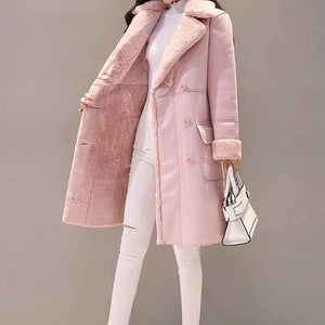 Women's Long Lambswool Coat - Korean Winter Style Rieworkes