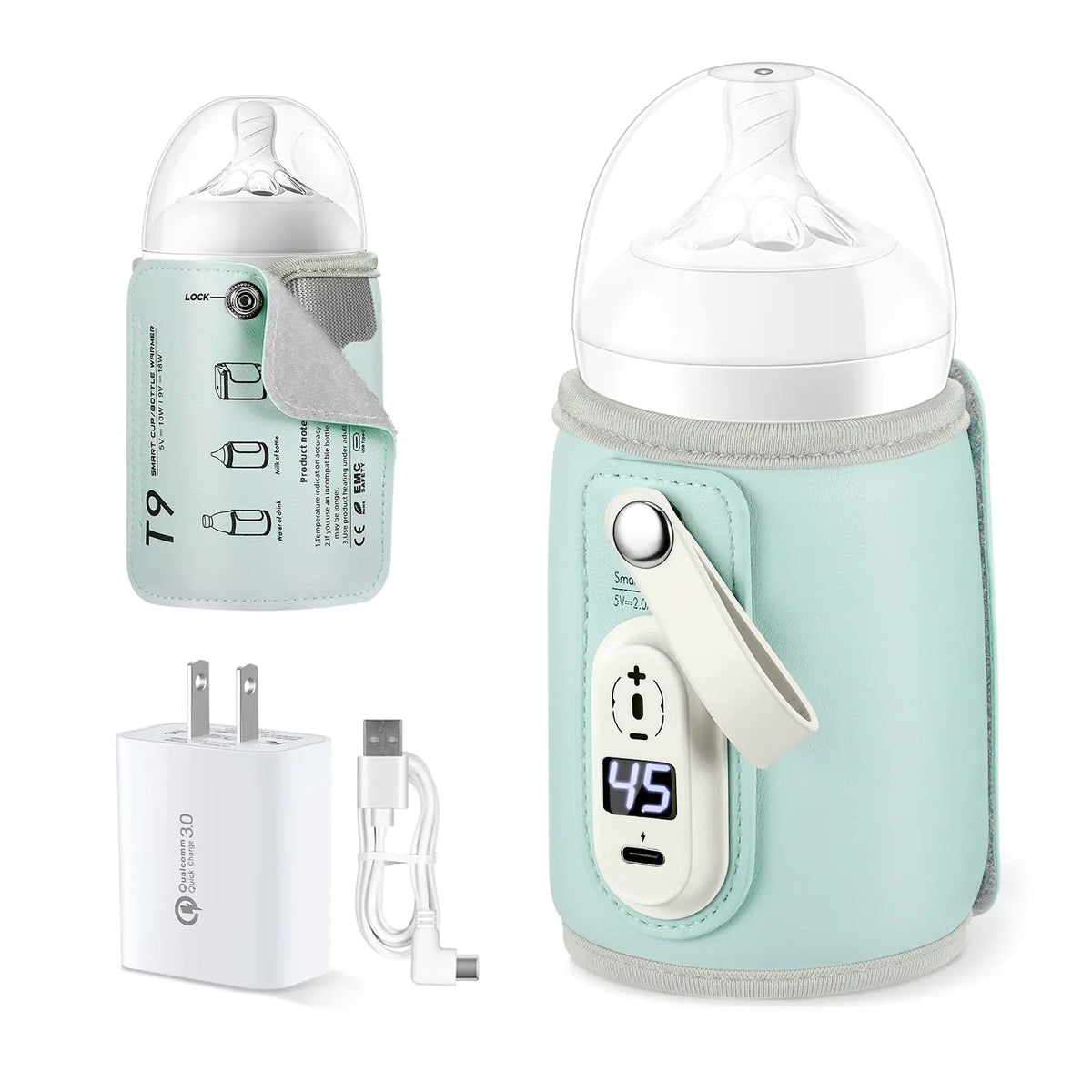 Baby Bottle Warmer Baby Bottle Insulation Cover Bottle Warmer with 18W Quick Charge Portable Bottle Warmer Adjustable Milk Warmer with Temperature ControlBaby Warmer Bottle for Home/Family Travel Rieworkes
