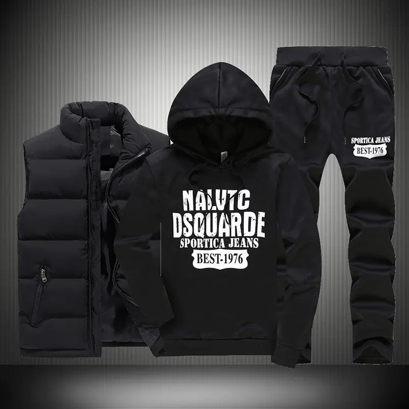 Men's Hooded Sweatshirt and Down Jacket Three-Piece Set Mimarta