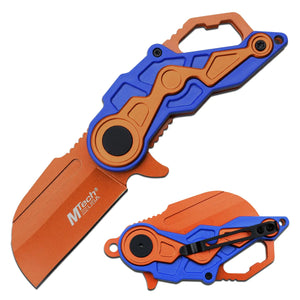 MTECH USA – Spring Assisted Folding Knife – Orange Stainless Steel Wharncliffe Blade Blue and Orange ABS Handle Bottle Opener Tactical EDC Self Defense- MT-A1199BOR Mimarta