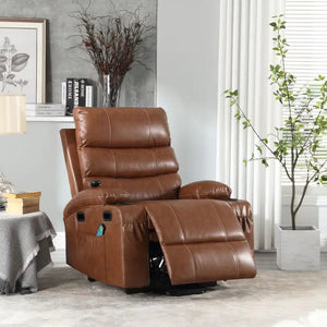 21 Inch Seat Width, Large-sized Electric Lift Recliner Sofa, 8-point Vibration Massage And Wood Heating, Remote Control, Side Pockets And Cup Holder, Comfortable Fabric, Filled Armrests Rieworkes