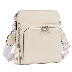 Crossbody Purse for Women,Lightweight Medium Crossbody Bag Soft Leather Women's Shoulder Handbags with Tassel Taupe Rieworkes