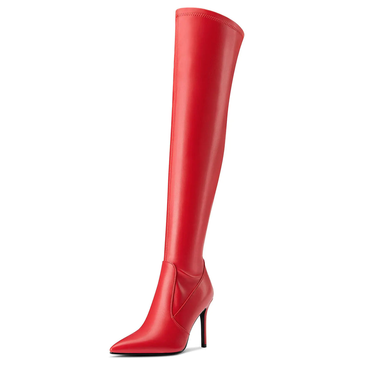 DearOnly Womens Pointed Toe Over The Knee High Boots Stiletto High Heel Wide Calf Thigh High Boots Side Zipper Long Stretch Sexy Boots 3.9 Inches Heels Red 5 M US Mimarta