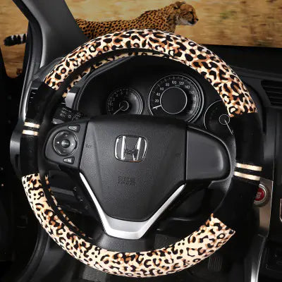 Winter Car Steering Wheel Cover - Plush Leopard Print Mimarta