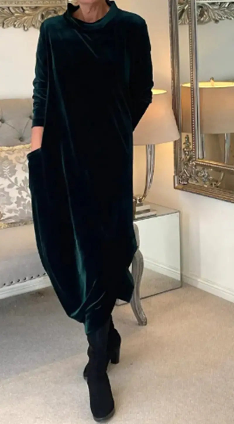 New Women's Long Sleeve Solid Color Round Neck Dress Mimarta