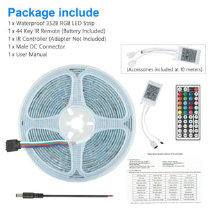 32FT LED SMD Strip Light Flexible 3528 RGB Remote Fairy Lights Room TV Party Bar Rieworkes