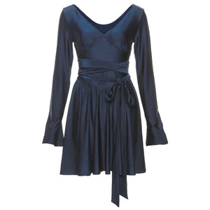 Fashionable V-Neck Backless Dress with Waist Tie Mimarta