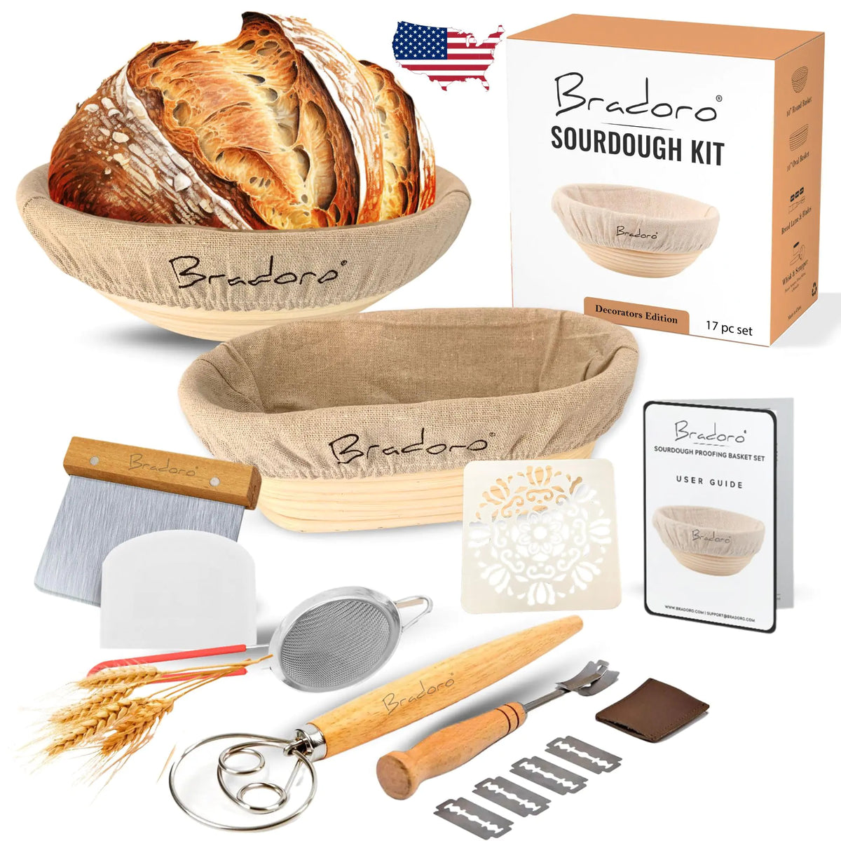 Complete Decorators Edition Sourdough Kit | Sour Dough Kit with 10" Round & Oval Baskets | Ideal Bread Kit & Sour Dough Starter Kit for Bakers Mimarta