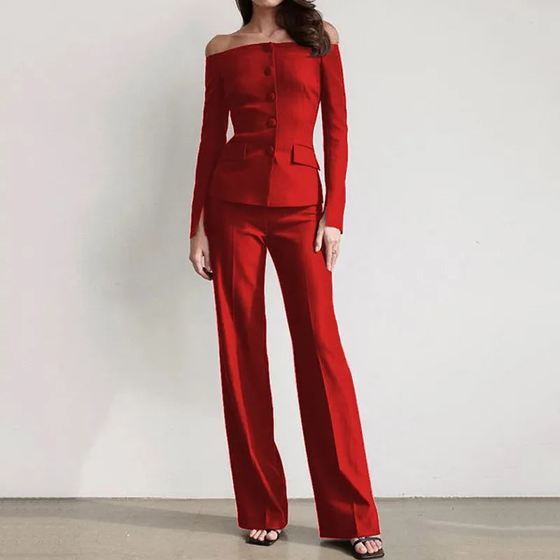 Women's Fashion Elegant Solid Color Long Sleeved Pants Set Mimarta