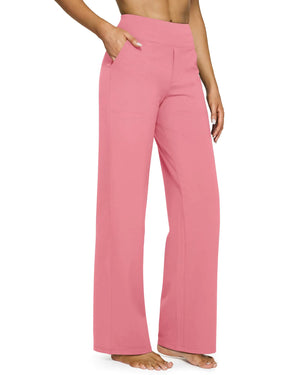 G4Free Yoga Pants Women Wide Leg Pants with Pockets High Waist Stretch Dress Casual Sweatpants Petite/Regular/Tall 29" Inseam XX-Large Pink Rieworkes