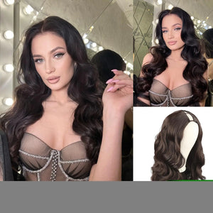 CINHOO Long Body Wave V Part Wig for Black Women 22inch V Shape Wigs Wear And Go Glueluss No Leave Out Wig Syntehtic Body Wave U Part Half Wigs for Black Women Drak Brown (4#) Mimarta
