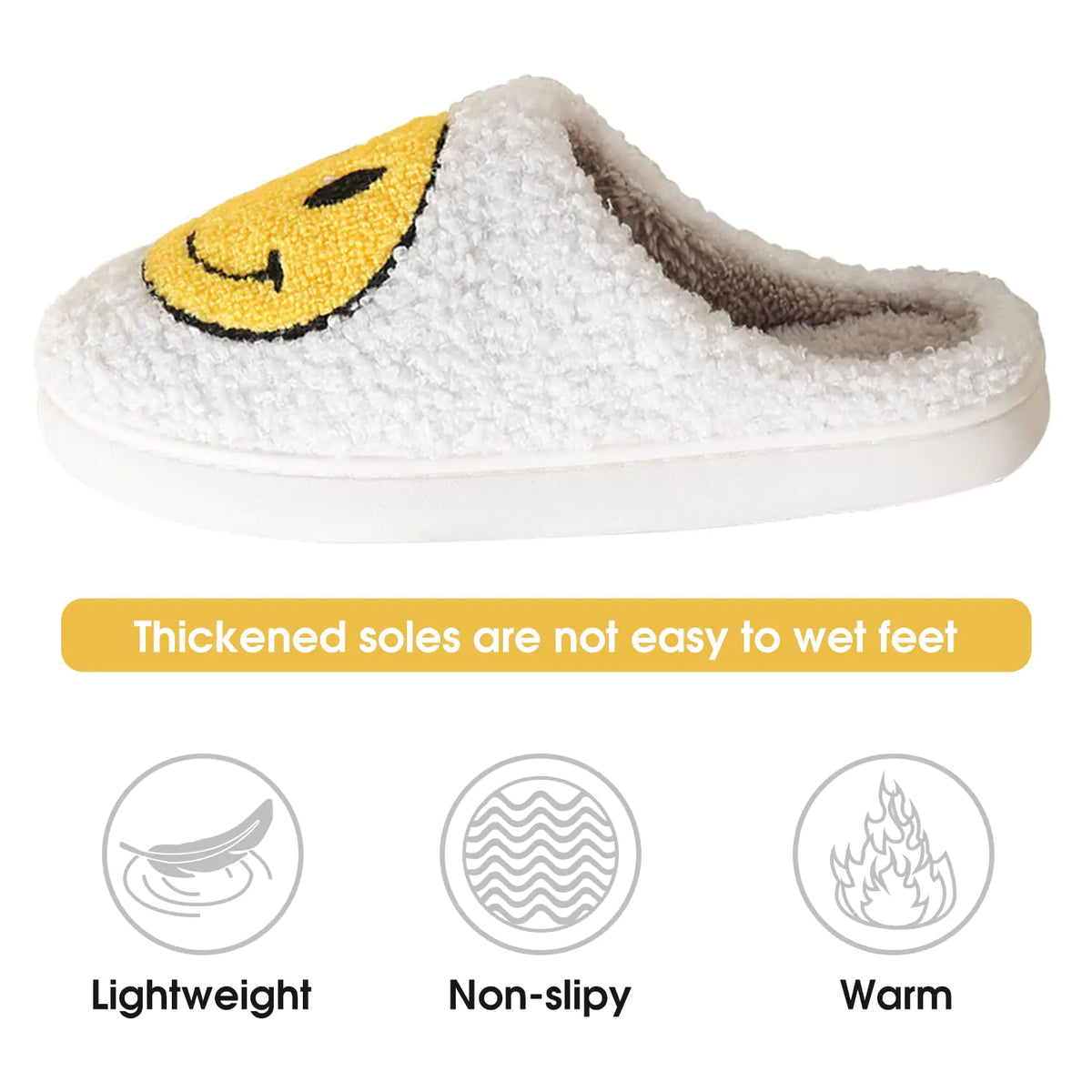 Smile Face Slippers for Women Happy face slippers Retro Soft Plush Warm Slip-on Slippers, Cozy Indoor Outdoor Slippers 4.5-5.5 Women/3.5-4.5 Men Yellow Rieworkes