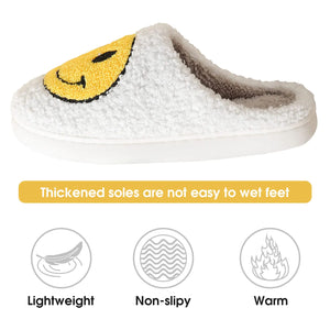 Smile Face Slippers for Women Happy face slippers Retro Soft Plush Warm Slip-on Slippers, Cozy Indoor Outdoor Slippers 4.5-5.5 Women/3.5-4.5 Men Yellow Rieworkes