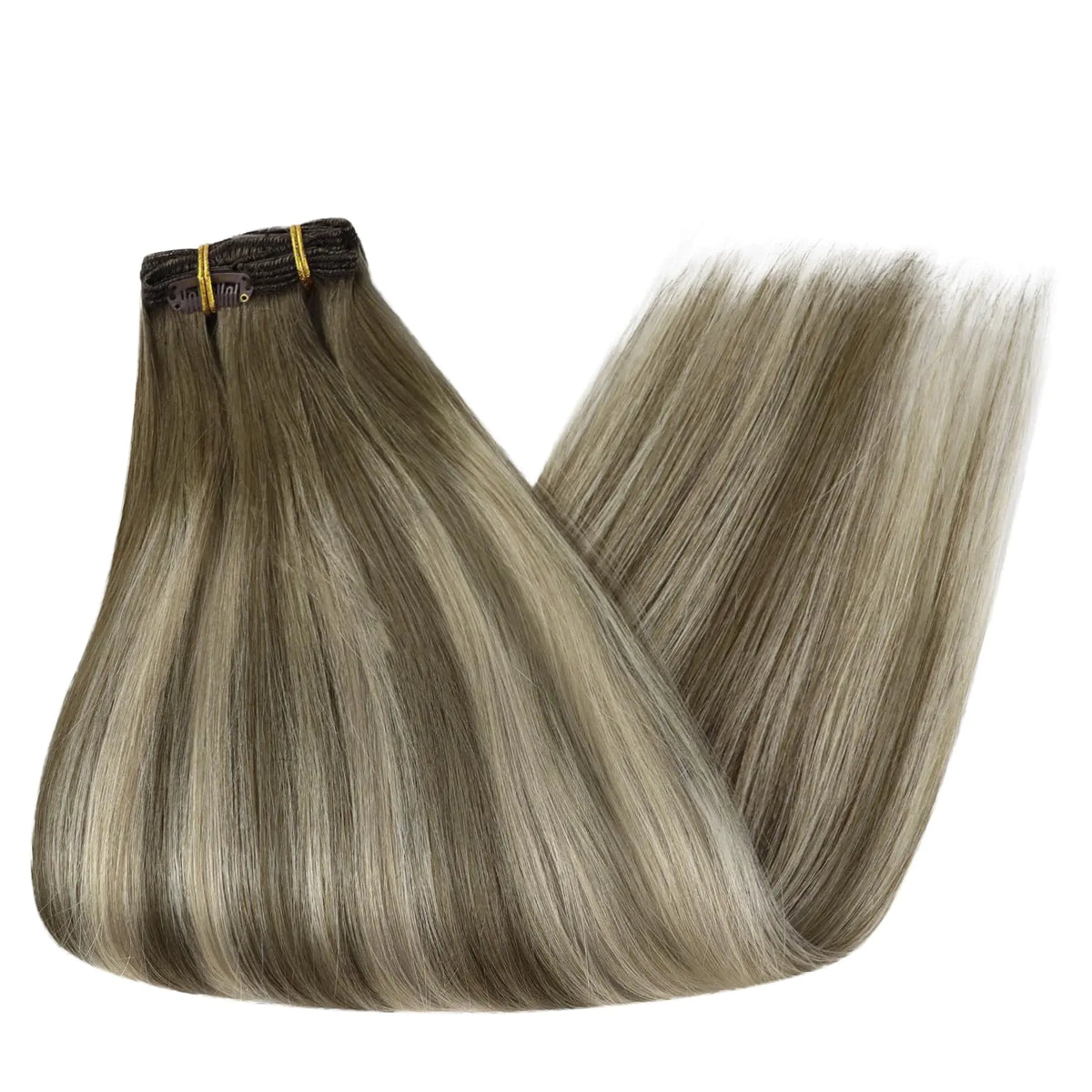Full Shine Clip in Human Hair Extensions 20 Inch Seamless Clip in Hair Extensions Straight Remy Hair Cool Taupe Ombre Highlight Blonde Damage Free Hair Extensions Clip ins 20 Inch(Pack of 1) #7/800/7 Cool Taupe Mix Blonde Rieworkes