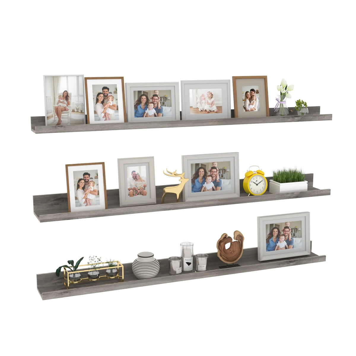 Giftgarden 47 Inch Grey Floating Shelves for Wall Mount Gray Wood Wall Shelf Ledge for Bathroom Bedroom Living Room Kitchen Storage Set of 3 Different Sizes Mimarta