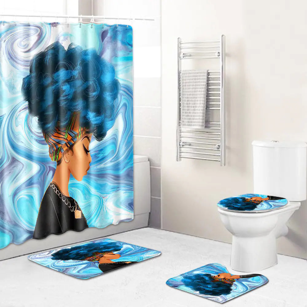 African Woman Creative Shower Curtain and Bath Mat Set Mimarta