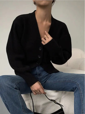 Fashion V-neck Sweater Coat Women New Style Short Long Sleeves Rieworkes