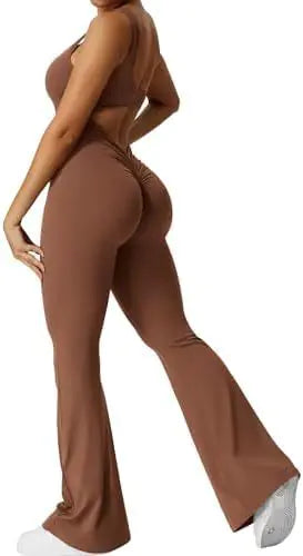 Women Sleeveless Flare Jumpsuits Fitness Yoga Long Pants Rieworkes