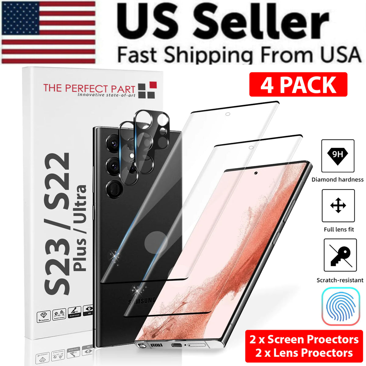 Tempered Glass Screen Protector Lens Hydrogel For Samsung S23 S22 Ultra Plus USA Rieworkes