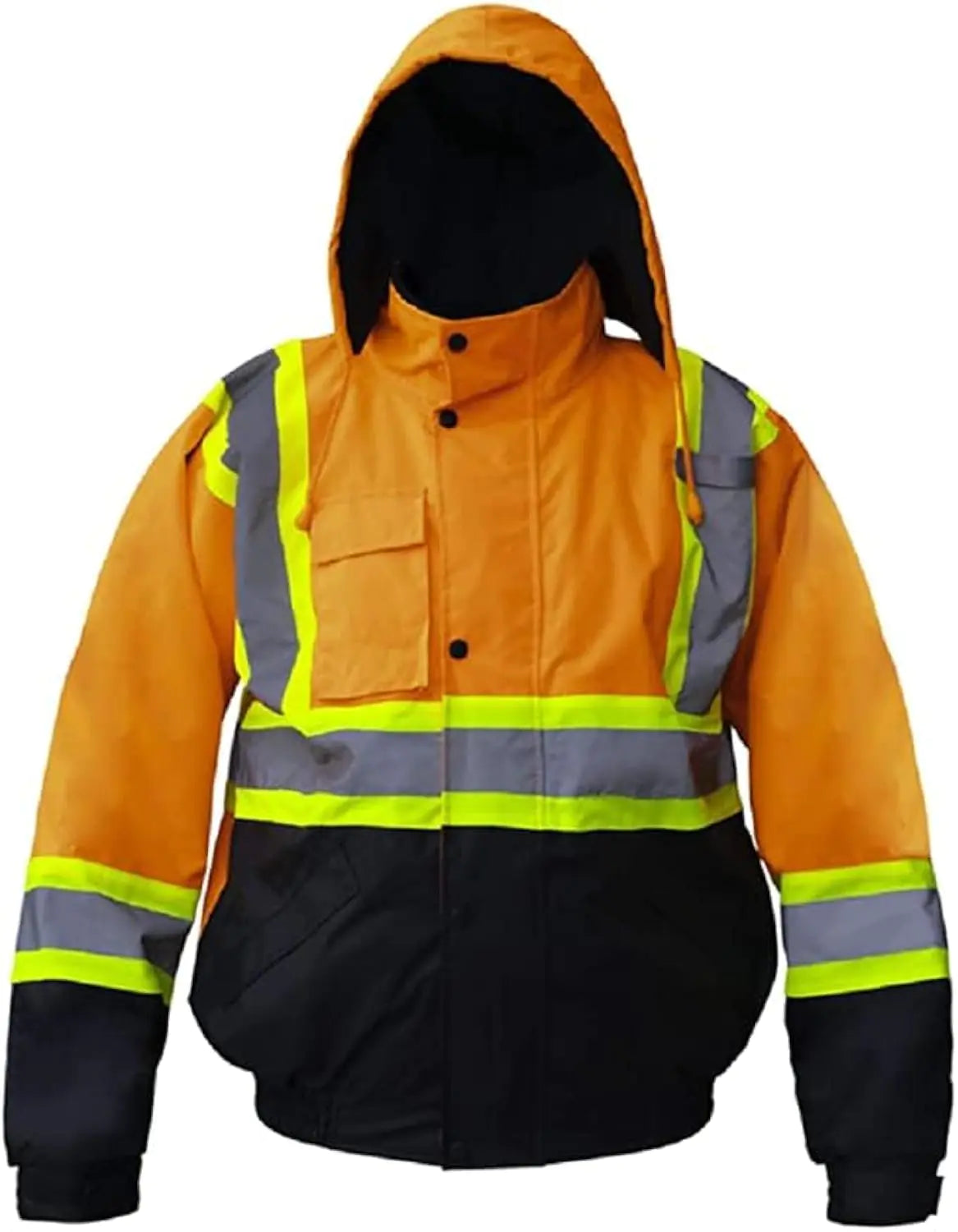 Just In Trend Premium High Visibility Hi Vis Waterproof Fleece lined Jacket/Parka with detachable hood (Large Orange/Black) Mimarta