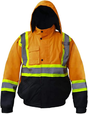 Just In Trend Premium High Visibility Hi Vis Waterproof Fleece lined Jacket/Parka with detachable hood (Large Orange/Black) Mimarta