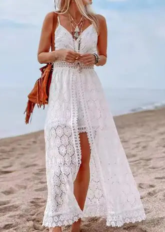 White Boho Lace Maxi Dress Rieworkes
