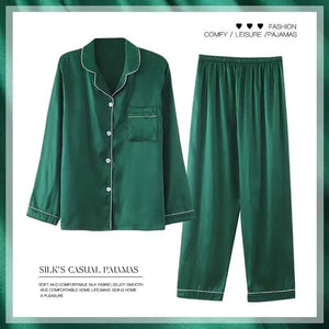 Women's Spring And Autumn Thin Long Sleeve Silk Homewear Two-piece Set Mimarta