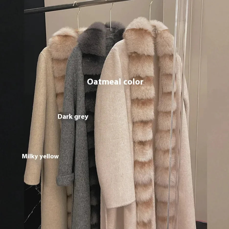 Alpaca Fleece Coat with Detachable Fox Fur Collar Rieworkes