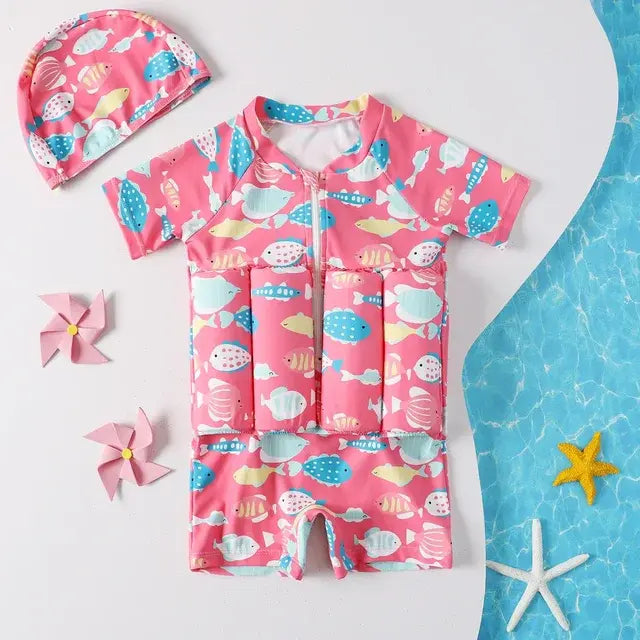 Cartoon Print One-Piece Floating Rash Guard Bathing Suit Rieworkes