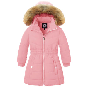 Garemcy Girls Winter Long Warm Coat Waterproof Sherpa Lined Parka Jacket With Detachable Hood & Fur Pink 5-6Y Mimarta
