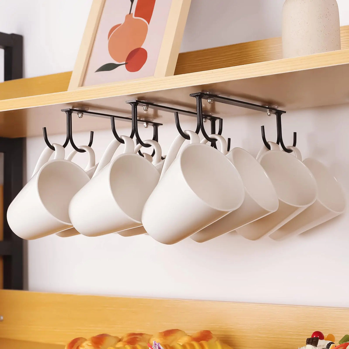 EigPluy Mug Hooks Under Cabinet3 Pieces Under Cabinet Mug HolderUnder Shelf Mug Organizer Rack with 12 HooksDisplay Hanging Storage Hook for Mugs/Coffee Cups/Kitchen Utensils Black Rieworkes
