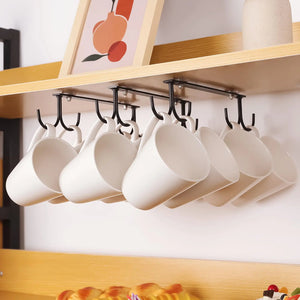 EigPluy Mug Hooks Under Cabinet3 Pieces Under Cabinet Mug HolderUnder Shelf Mug Organizer Rack with 12 HooksDisplay Hanging Storage Hook for Mugs/Coffee Cups/Kitchen Utensils Black Rieworkes