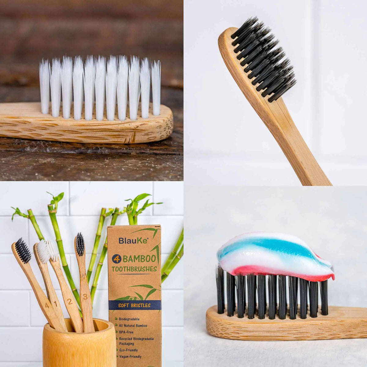 Bamboo Toothbrush Set 4-Pack - Bamboo Toothbrushes with Soft Bristles for Adults - Eco-Friendly, Biodegradable, Natural Wooden Toothbrushes Rieworkes
