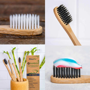 Bamboo Toothbrush Set 4-Pack - Bamboo Toothbrushes with Soft Bristles for Adults - Eco-Friendly, Biodegradable, Natural Wooden Toothbrushes Rieworkes