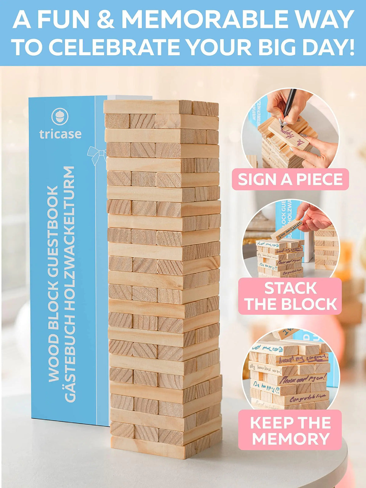 Wedding Guest Book Alternative 75 pcs Wooden Block Guest Book for Sign Rieworkes