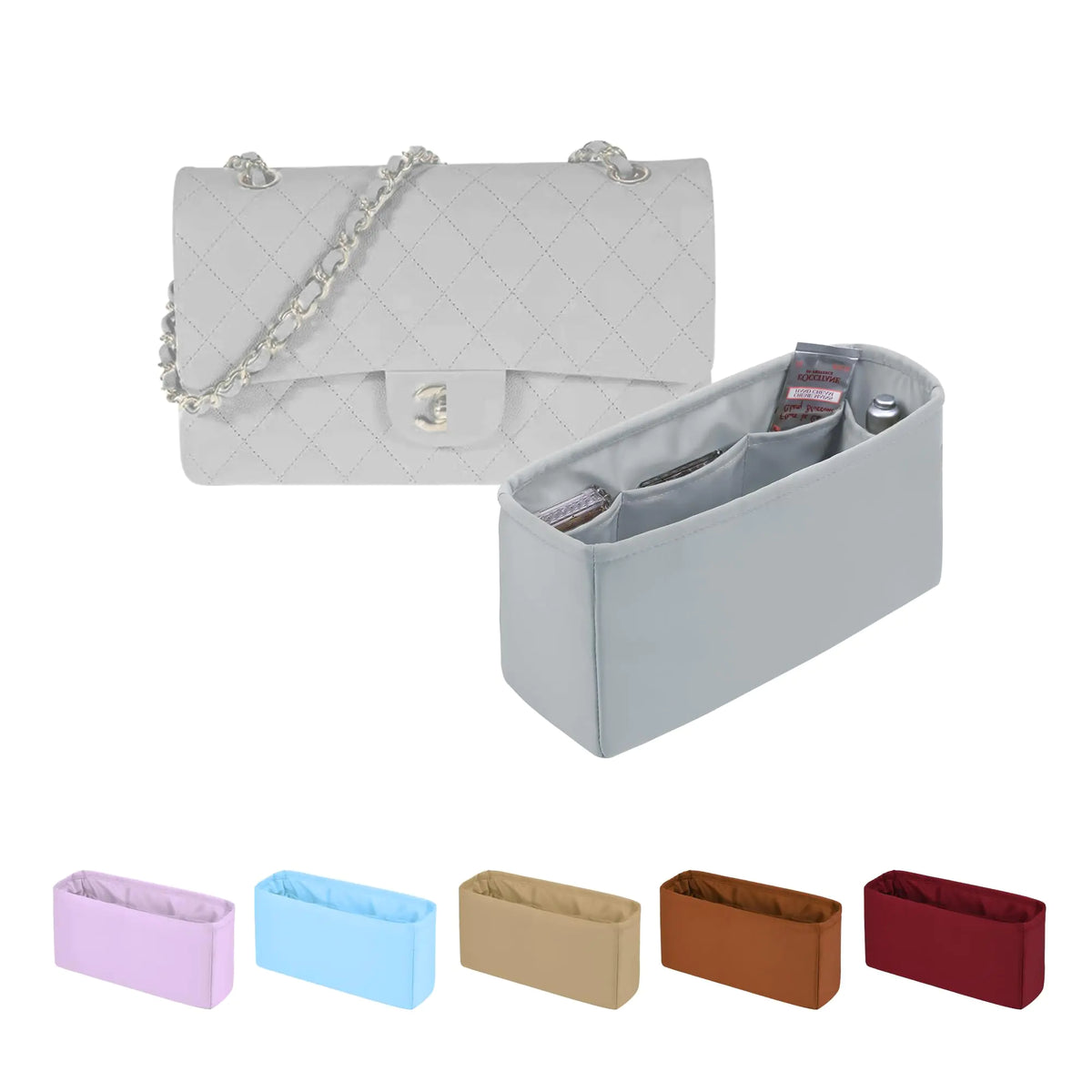 KINGS IN BAG Classic Flap Bag Organizer Insert Purse Organizer Insert Compatible with Chanel Classic Flap Maxi Lightweight Purse Divider with Pockets (Peral Grey CF Maxi) Mimarta