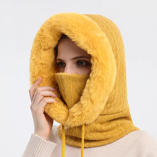 Women's Knitted Cashmere Winter Cap and Mask Set Mimarta