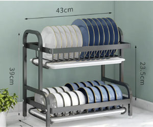 Multi-functional Double-layer Carbon Steel Tableware Storage Rack Rieworkes