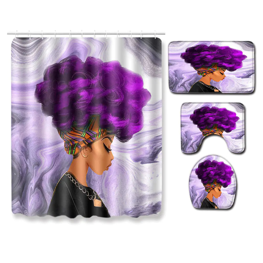 African Woman Creative Shower Curtain and Bath Mat Set Mimarta