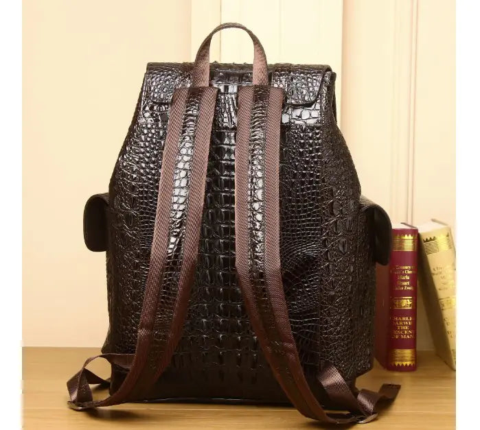 Vintage Style Handcrafted Leather Backpack with Crocodile Pattern Mimarta