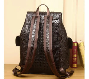 Vintage Style Handcrafted Leather Backpack with Crocodile Pattern Mimarta