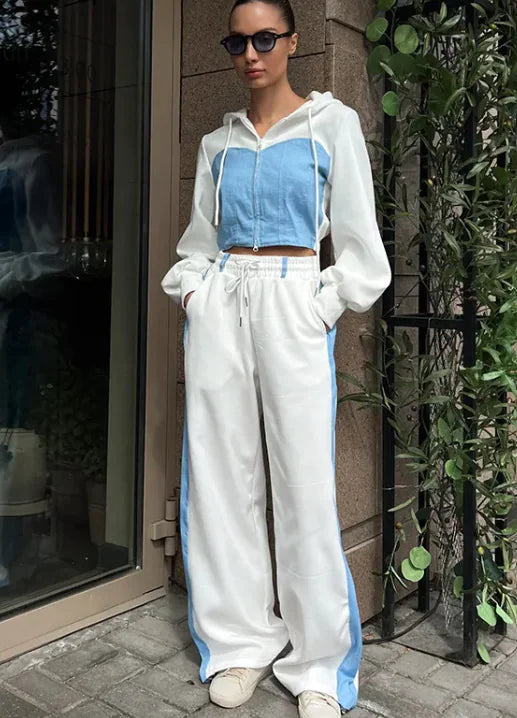 Casual Color Block Cardigan and Sweatpants Set Rieworkes