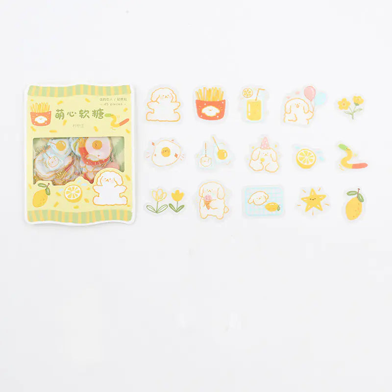 Cute Cartoon Animal & Fruit PVC Sticker Pack (45 pcs) Mimarta