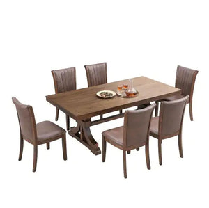 78.74 Rectangular Rubber Wood Dining Table For 6-8 With Wooden Trestle Pedestal Base,Mid Century Modern Kitchen Wooden Table Dinner Table For Dining Room, Living Room,OAK Rieworkes