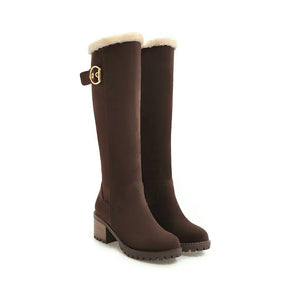 Buckle Embellished Mid-Heel Winter Long Boots Mimarta