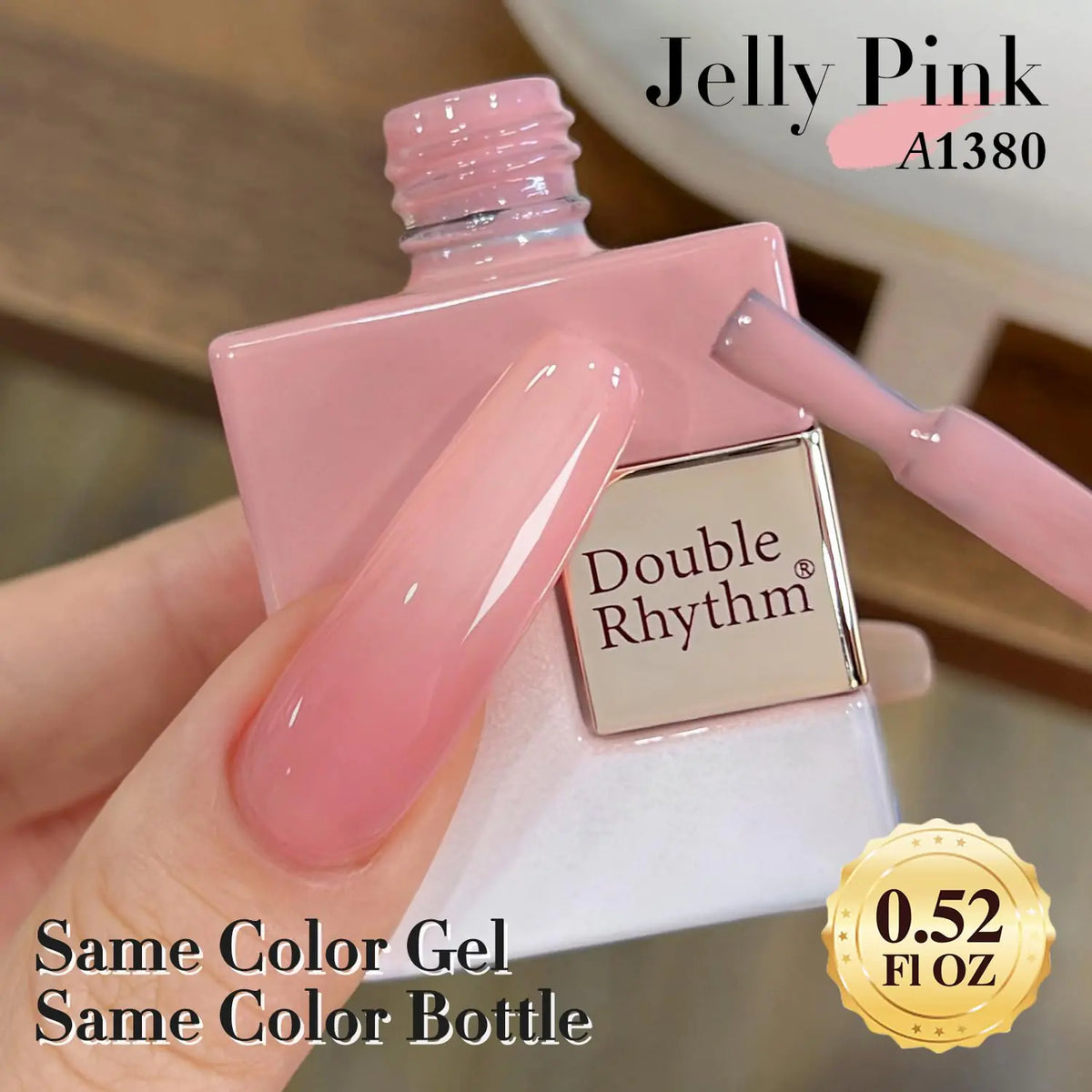 Double Rhythm Translucent Gel Polish Sheer Neutral Natural Light Milky Same Color Same Bottle 15ML Jelly Nail Polish Nail Art DIY at Home (Milky Rose Pink-A1380) Rieworkes