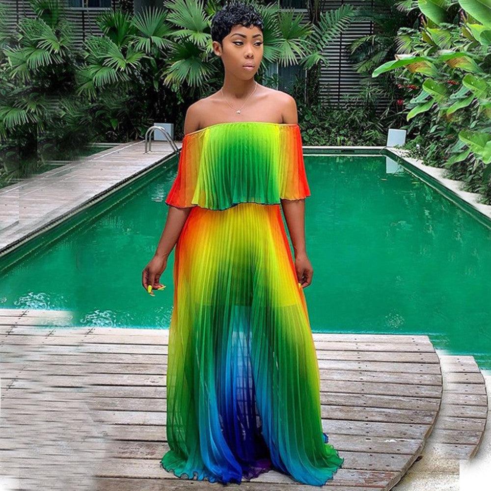 Gradient Pleated Sexy Dress Mimarta